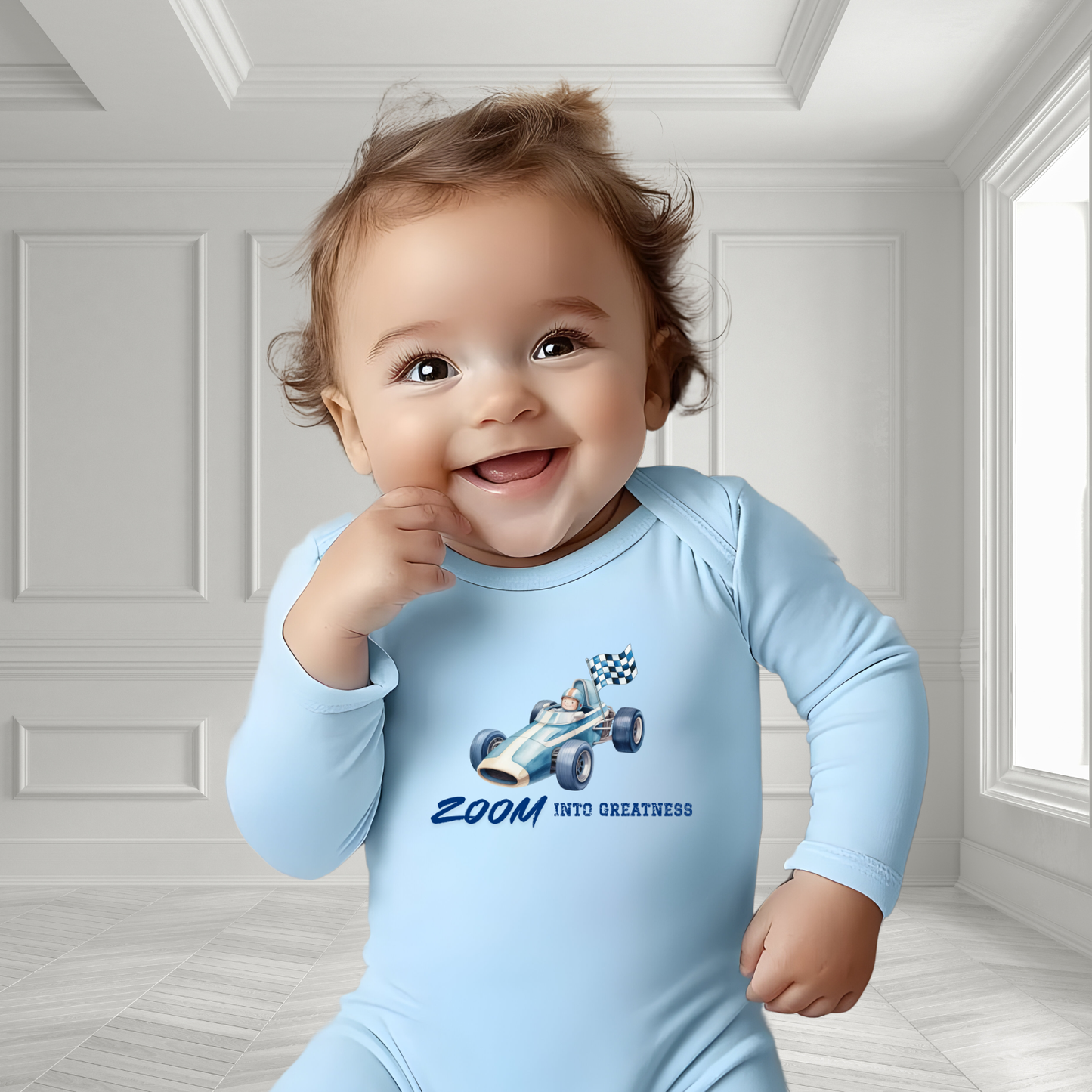 Zoom Into Greatness Infant Long Sleeve Onesie