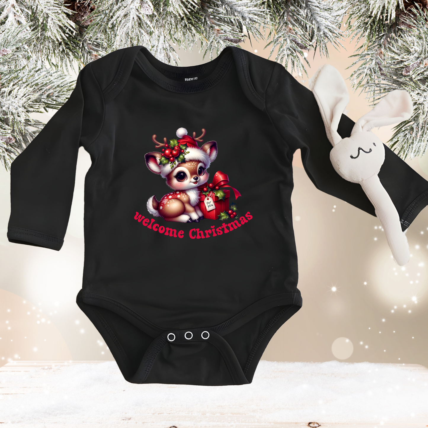 Welcome Christmas Infant Long Sleeve Onesie