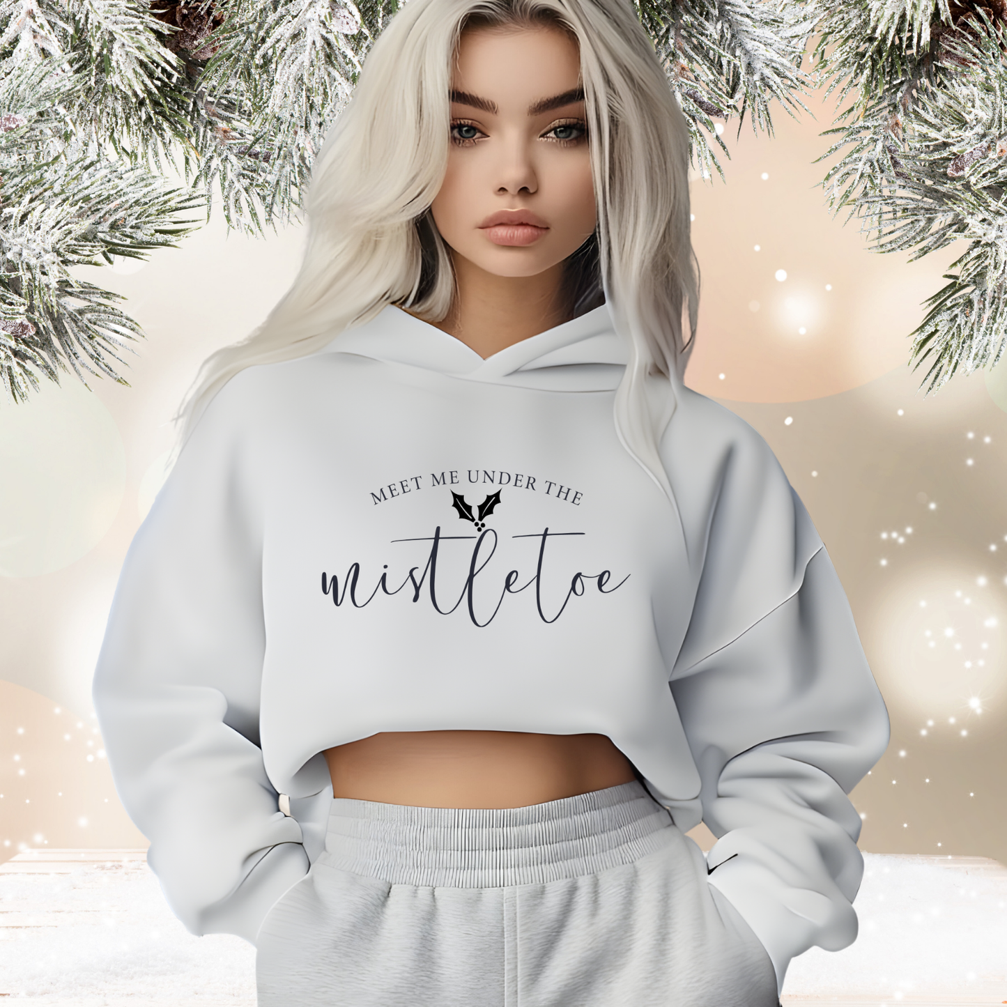 Meet Me Under The Mistletoe Crop Hoodie