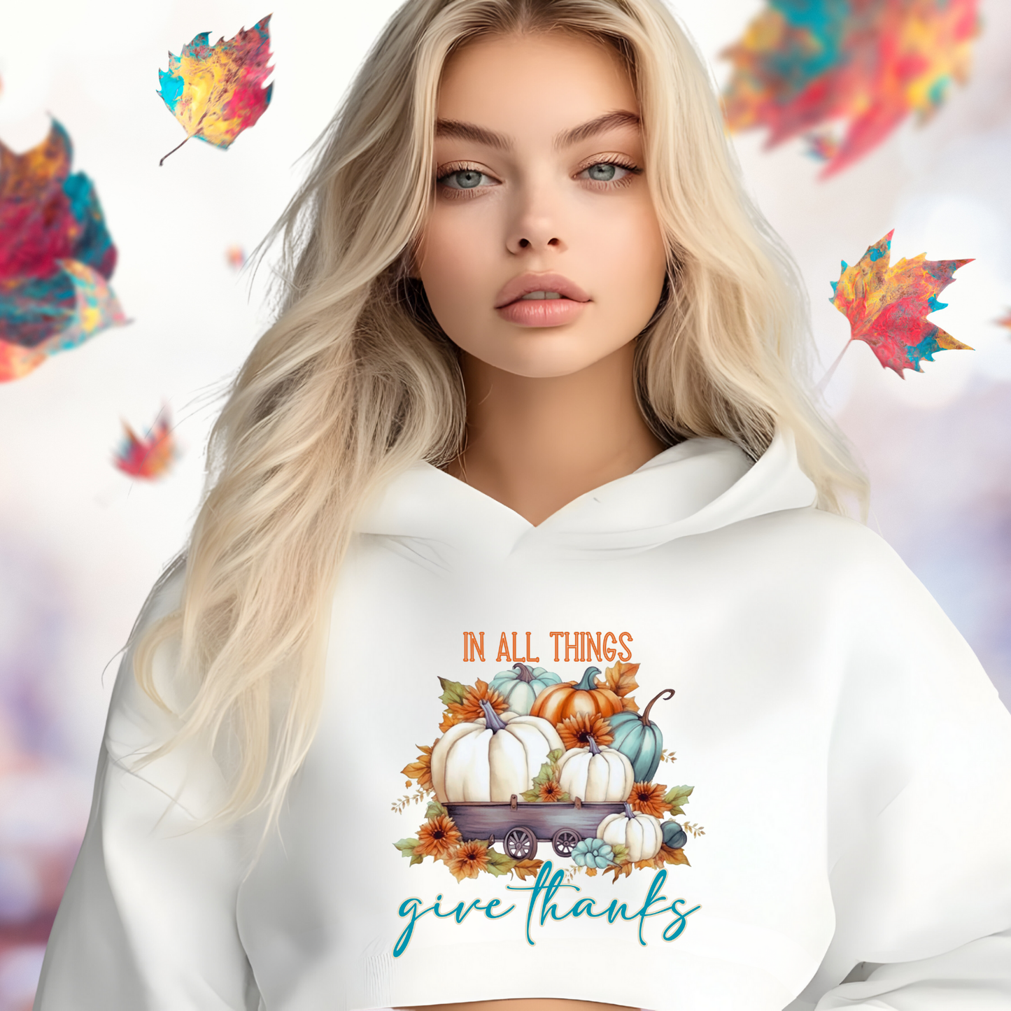 In All Things Give Thanks Crop Hoodie