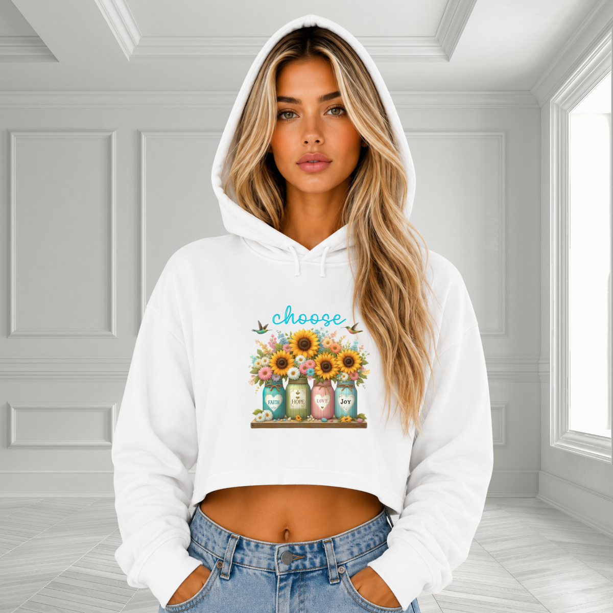 Choose Faith, Hope, Love, Joy Crop Hoodie