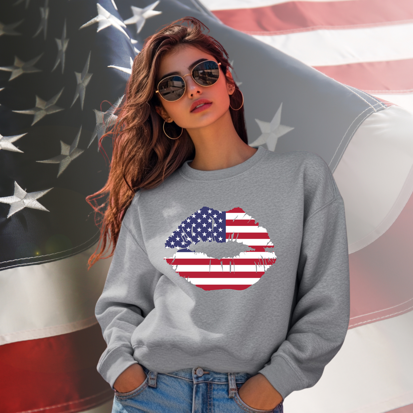 American Flag Lips Crewneck Sweatshirt
