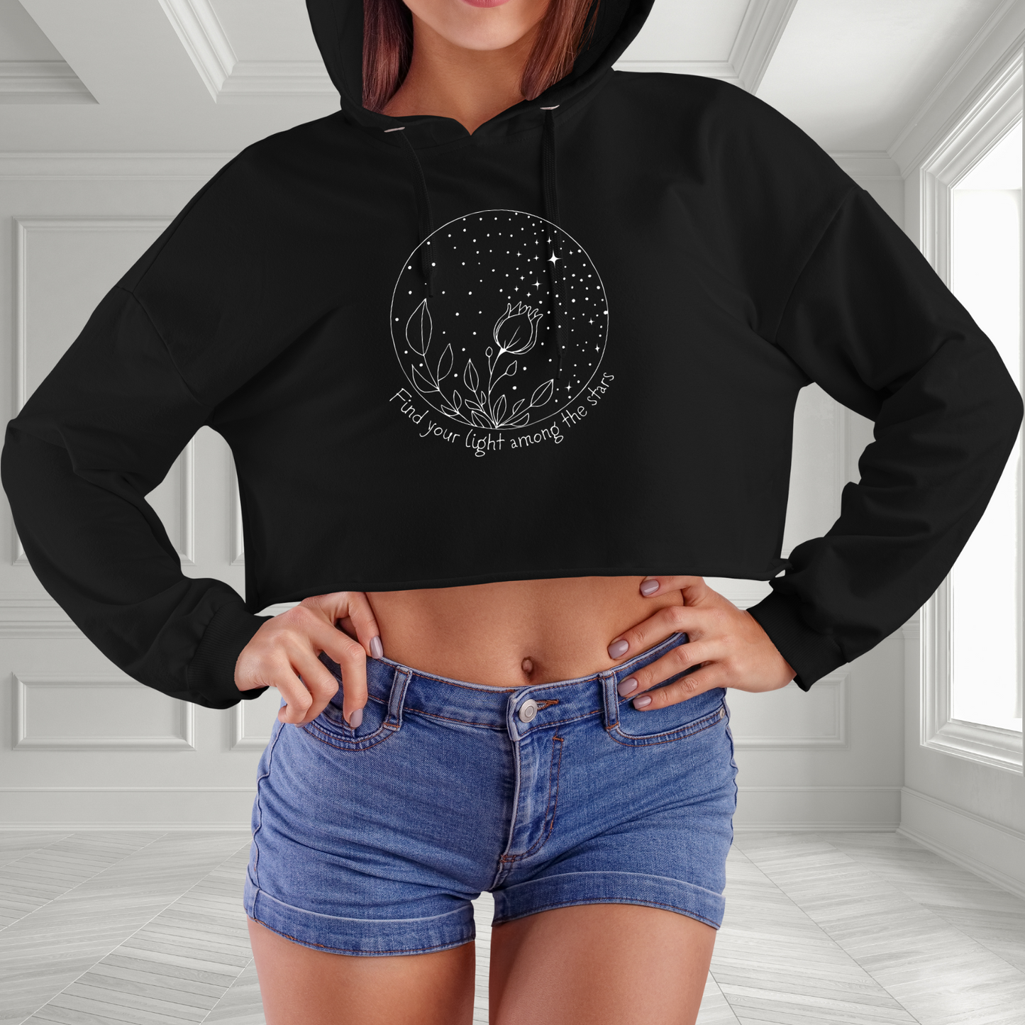 Find Your Light Among The Stars Crop Hoodie