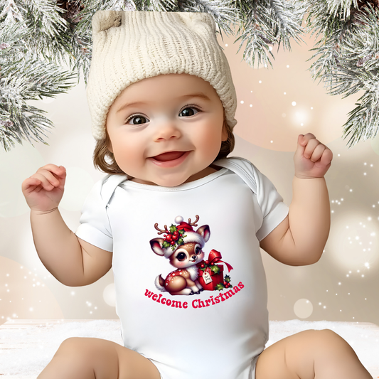 Welcome Christmas Infant Short Sleeve Onesie