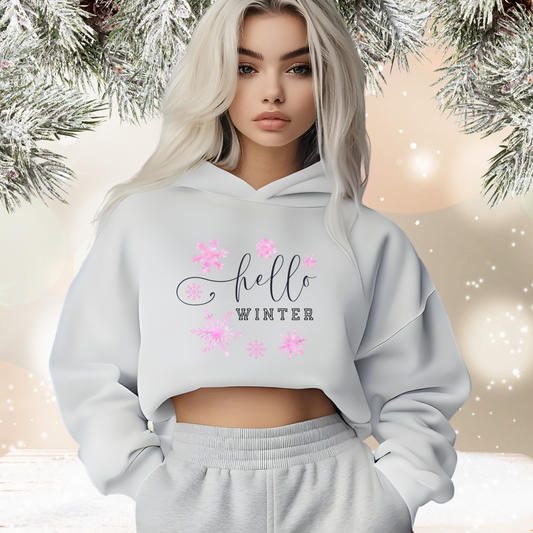 Hello Winter Crop Hoodie