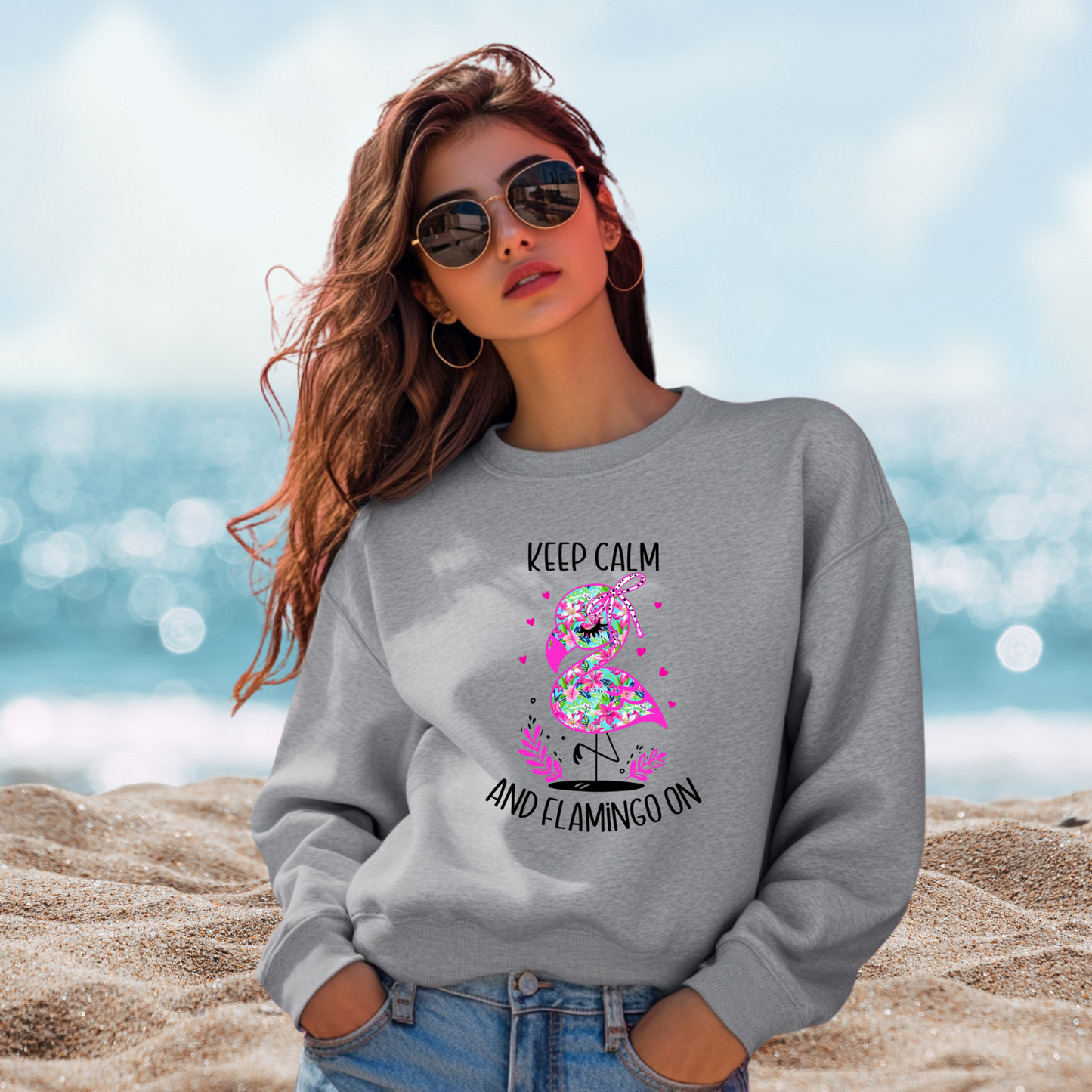 Keep Calm And Flamingo On Crewneck Sweatshirt