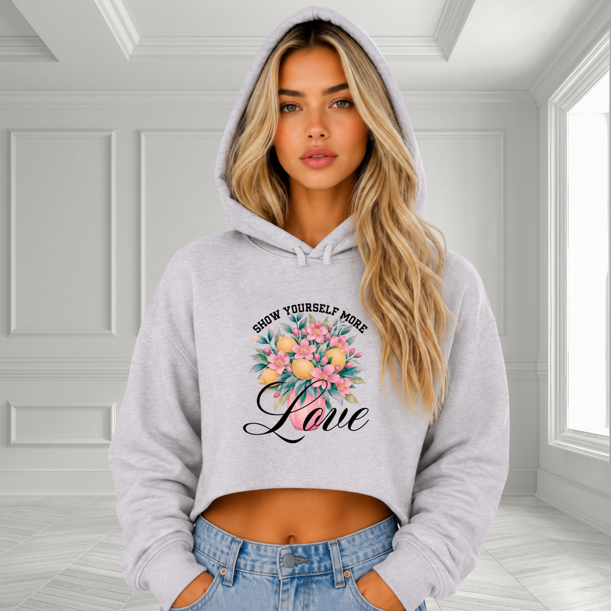 Show Yourself More Love Crop Hoodie
