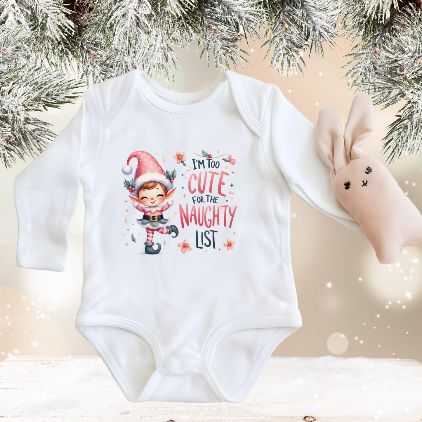 Too Cute For The Naughty List Infant Long Sleeve Onesie