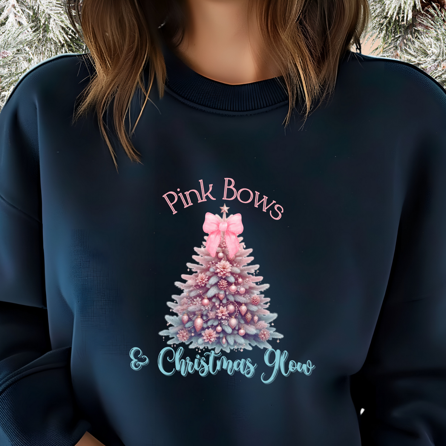 Pink Bows & Christmas Glow Crewneck Sweatshirt