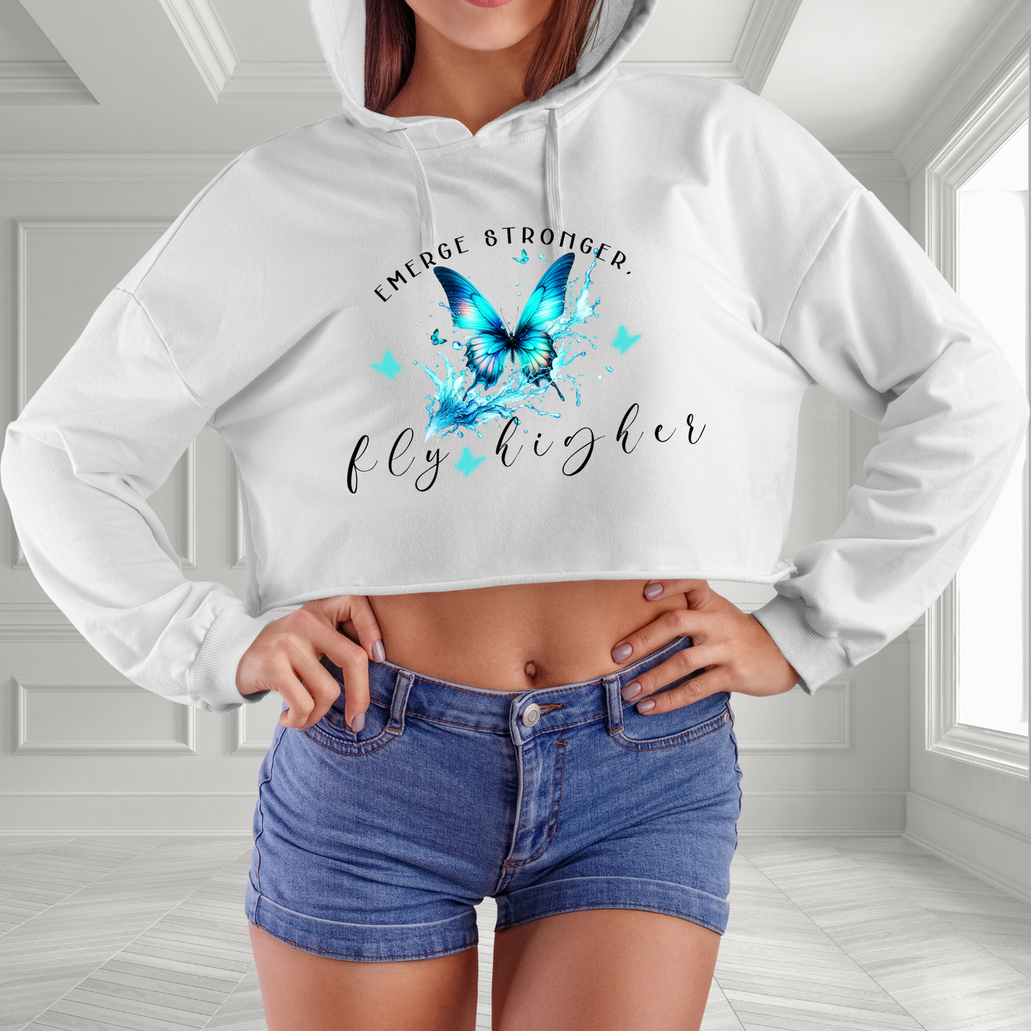 Emerge Stronger, Fly Higher Crop Hoodie