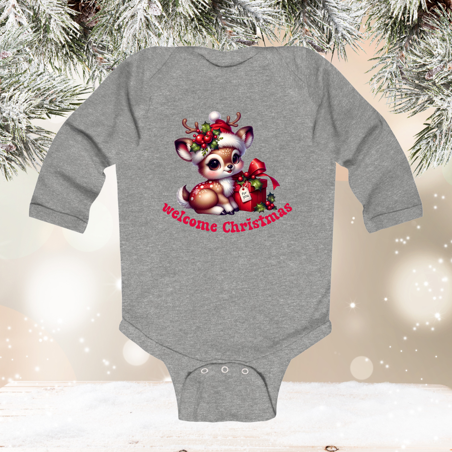 Welcome Christmas Infant Long Sleeve Onesie