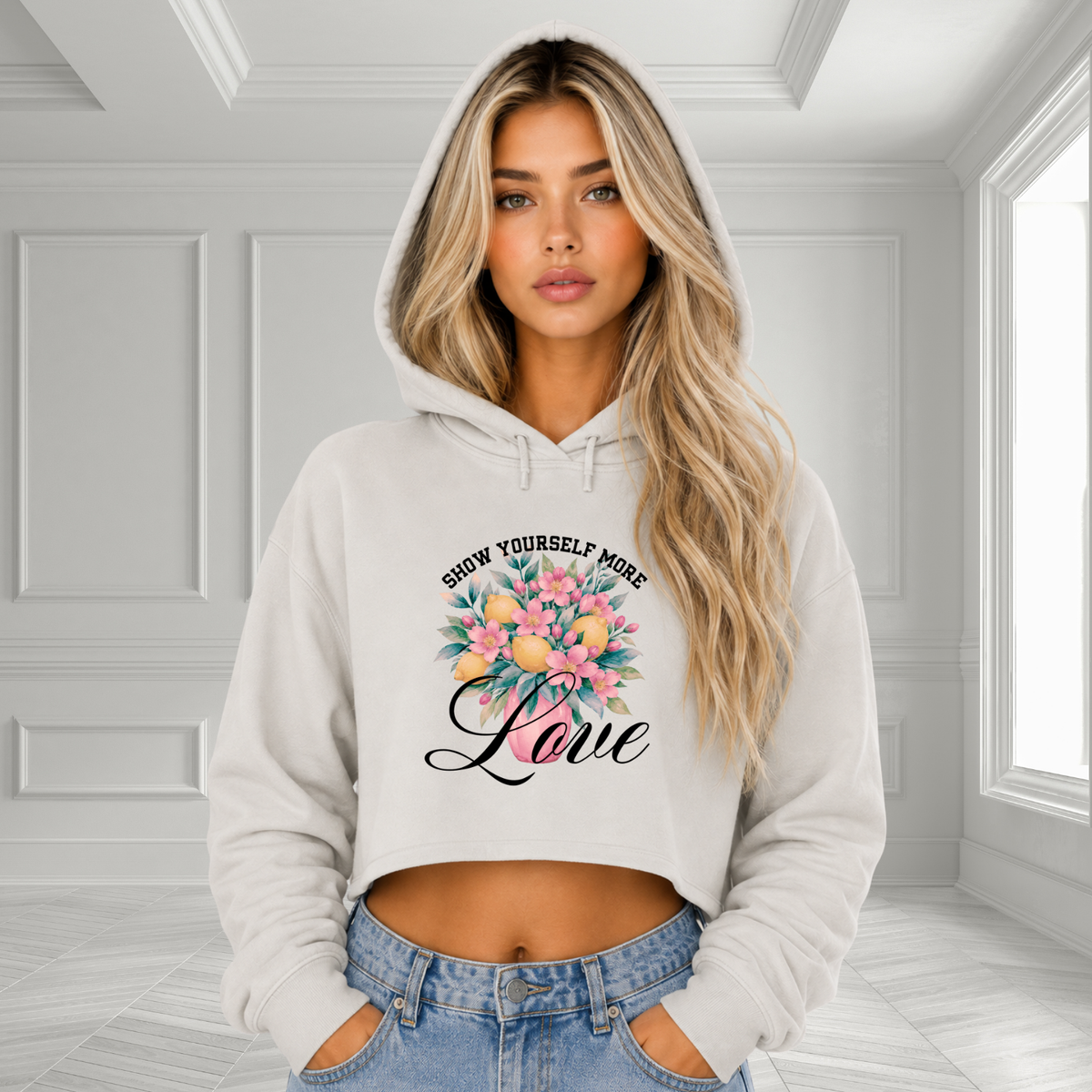 Show Yourself More Love Crop Hoodie