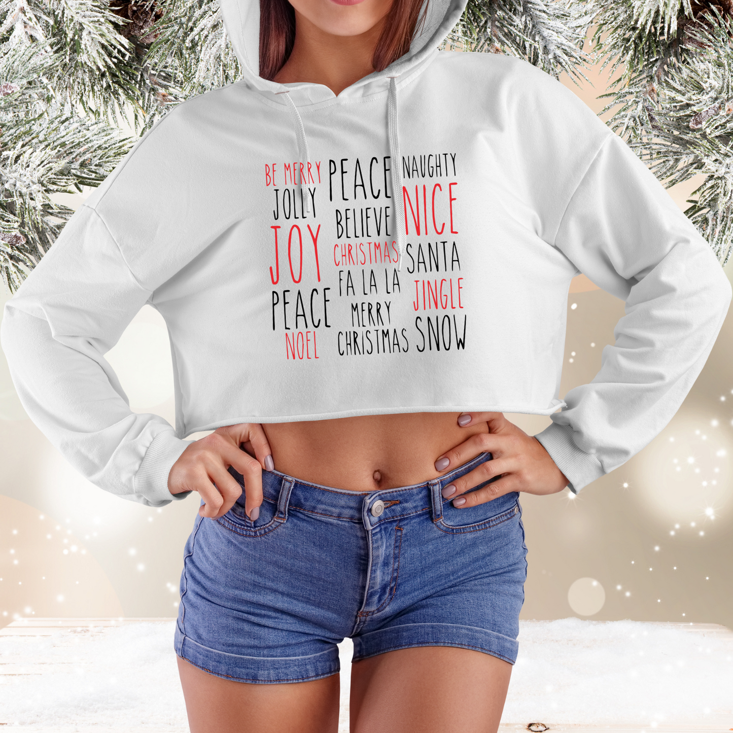 Festive Holiday Words Crop Hoodie