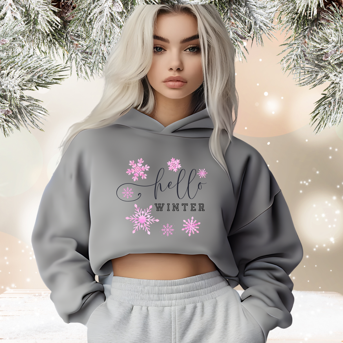 Hello Winter Crop Hoodie