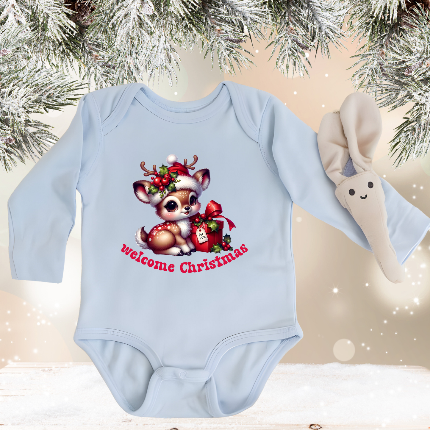 Welcome Christmas Infant Long Sleeve Onesie