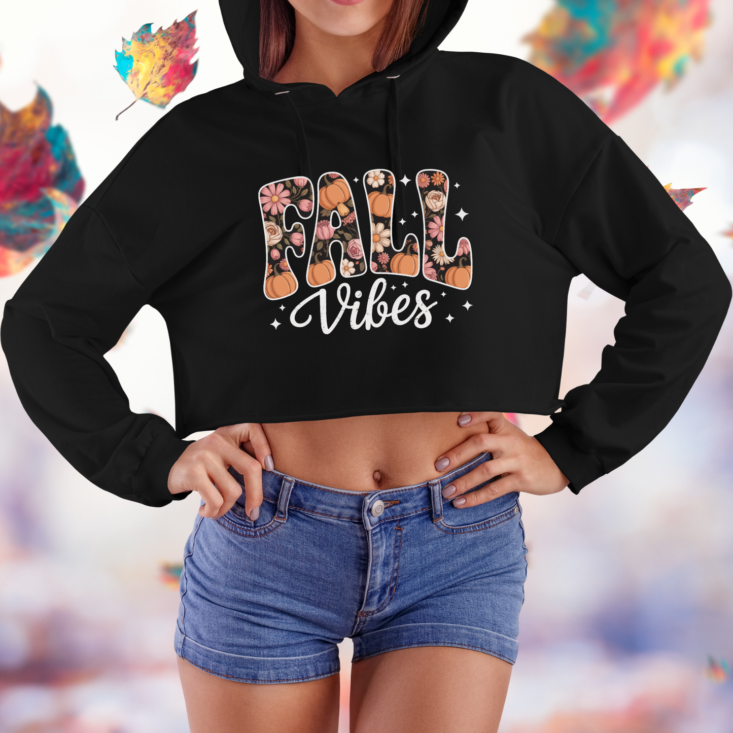 Fall Vibes Floral Crop Hoodie