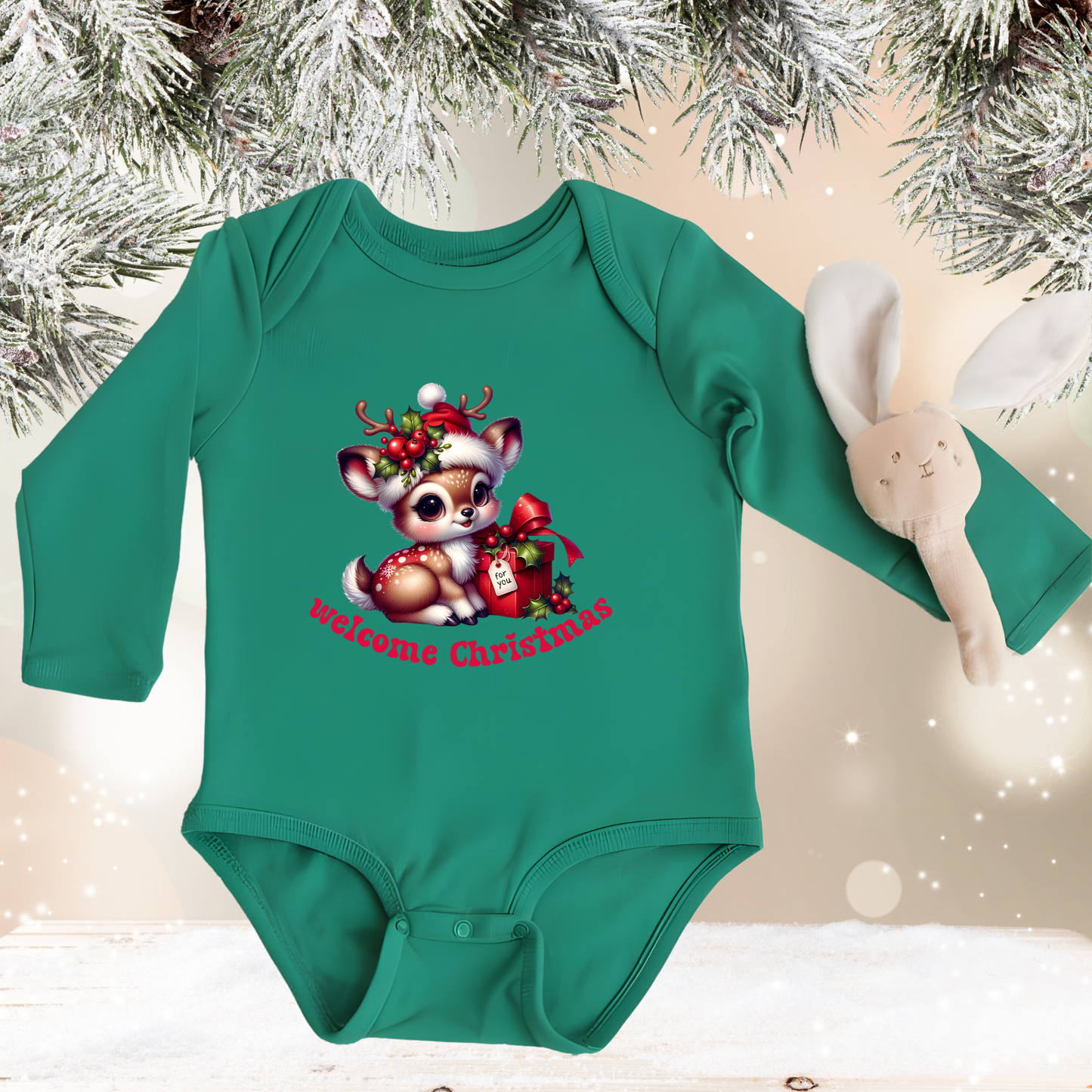 Welcome Christmas Infant Long Sleeve Onesie