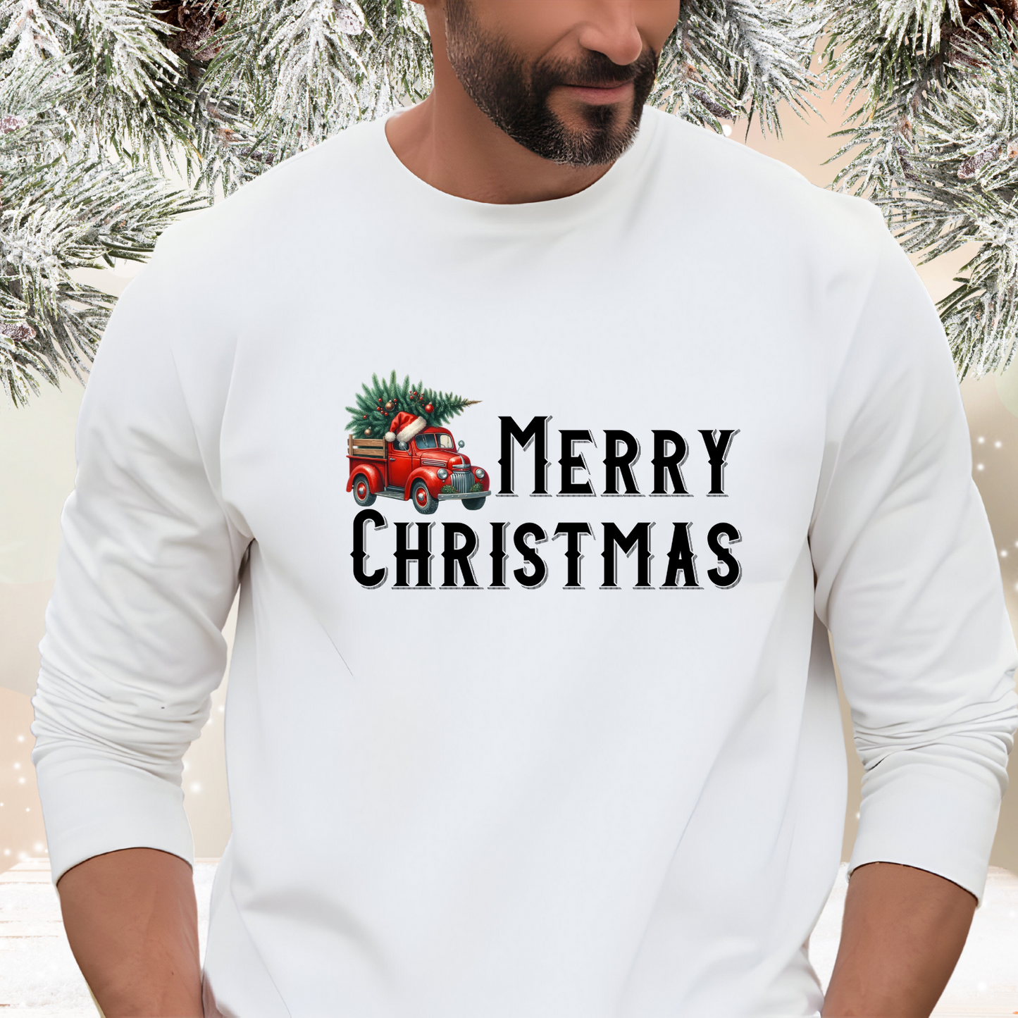 Merry Christmas Vintage Truck Long Sleeve Tee