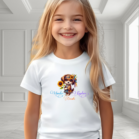 Wonder, Explore, Create Kid’s T-Shirt